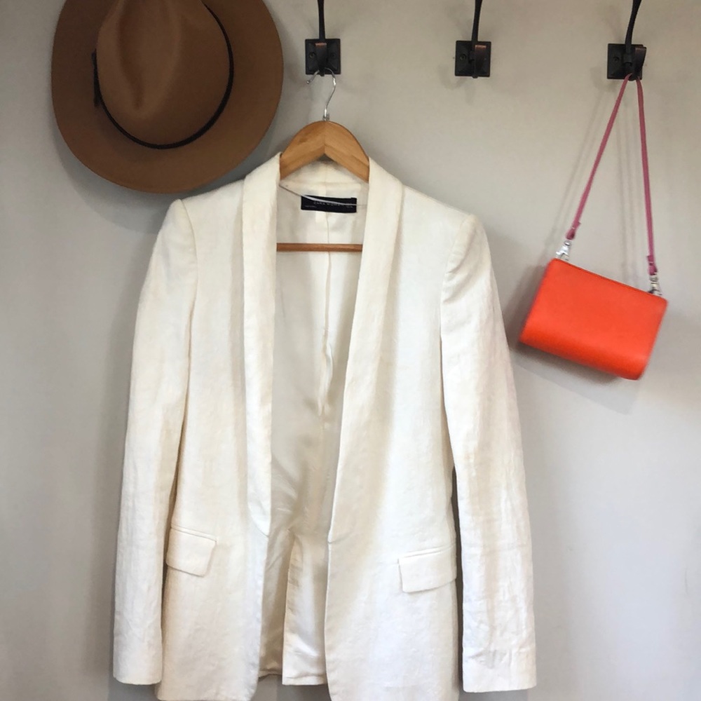 White Tuxedo Blazer Zara Jacquard Small